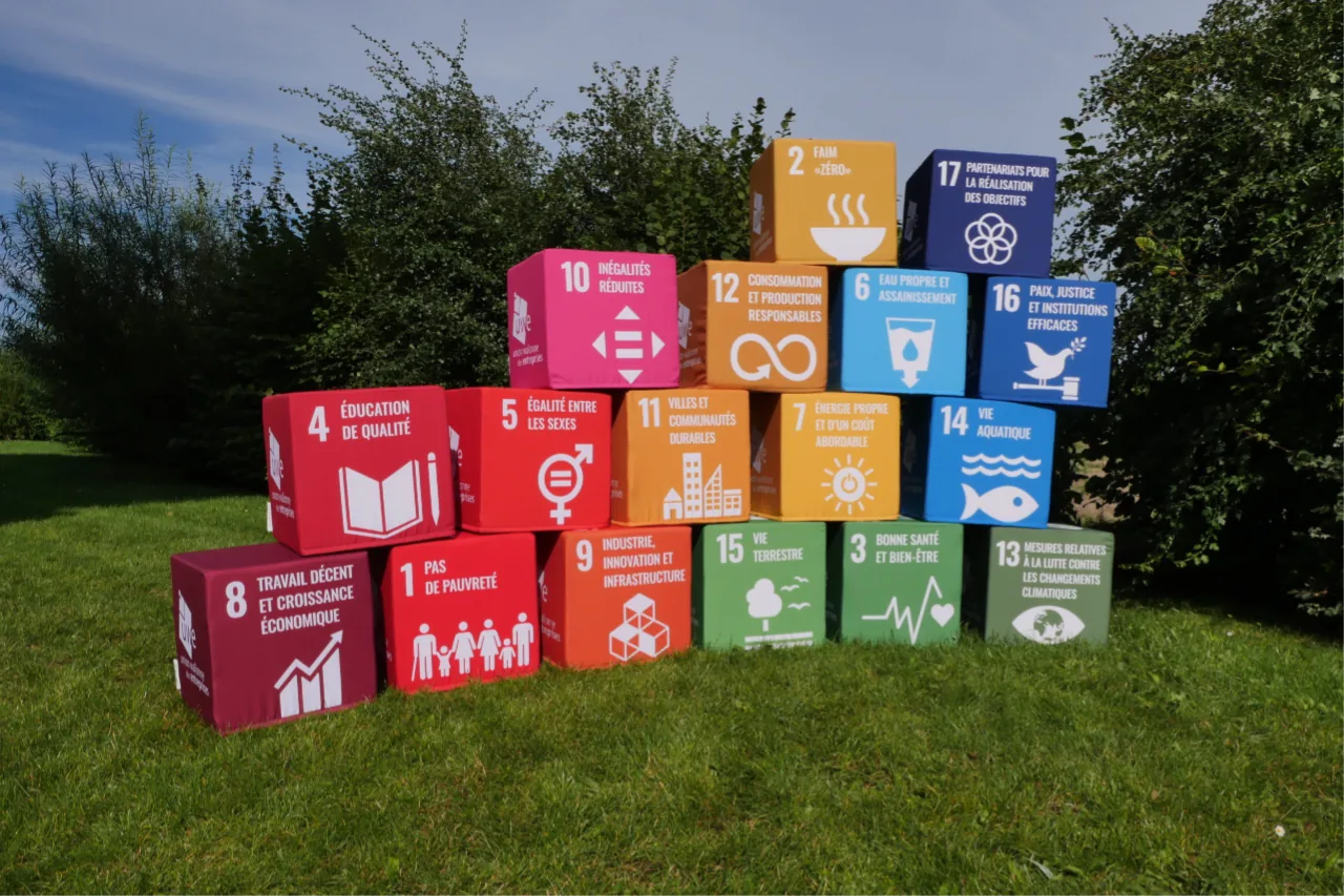 Les 17 Objectifs de Développement Durable présentés sous forme de cubes colorés